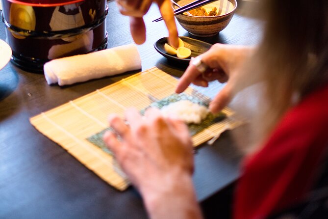 Kyoto Making Wagyu Sushi experience - The lunch set: sushi plus tempura, red miso soup, and more